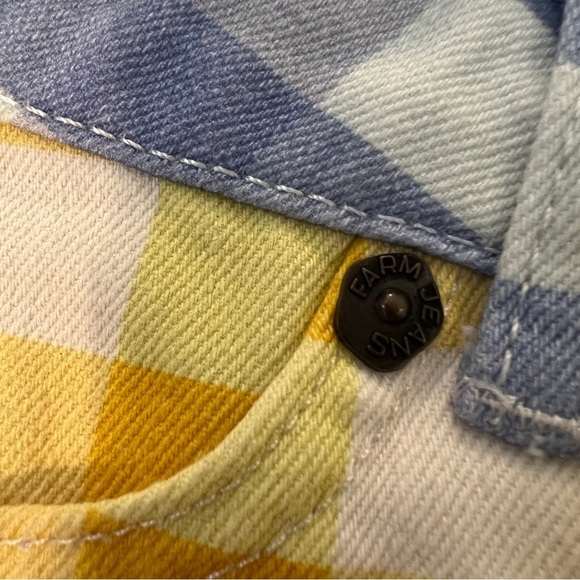 Farm Rio Yellow and Orange Gingham Shorts plaid Anthropologie small gold buttons - Picture 11 of 12
